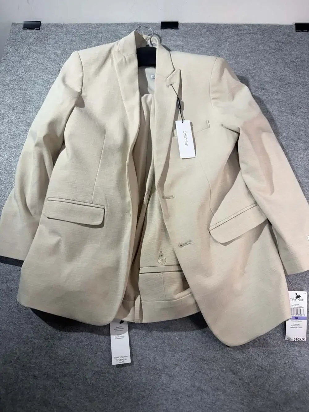 Calvin Klein Slim Fit Stretch 3-Piece Suit in Natural Linen